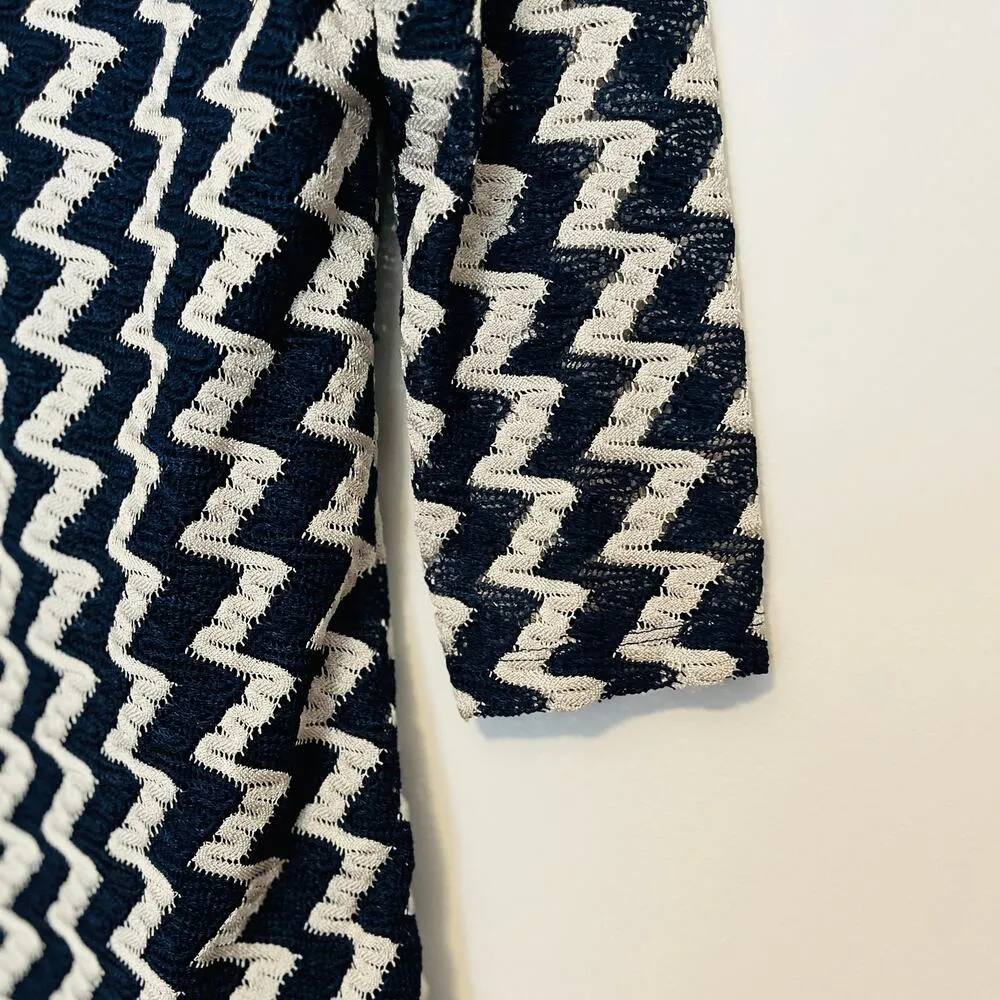 JM Collection Navy White Zig Zag Pattern Blouse Top sz S Business Casual Chic - Image 10