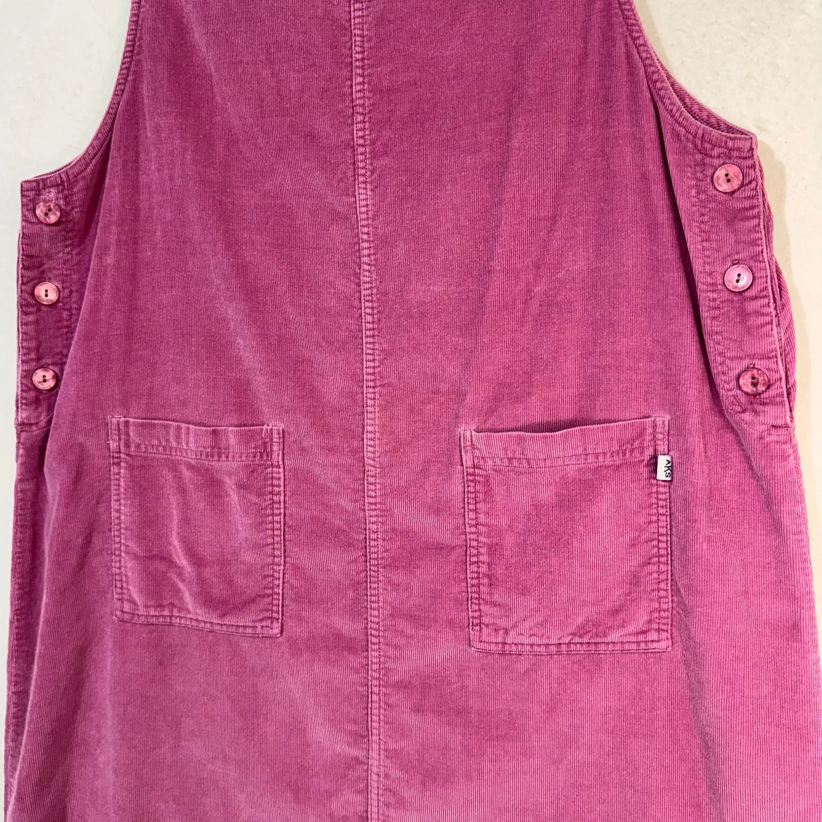 AKS Purple Corduroy Overall Jumper Dress Square Pockets Side Buttons X - Image 9