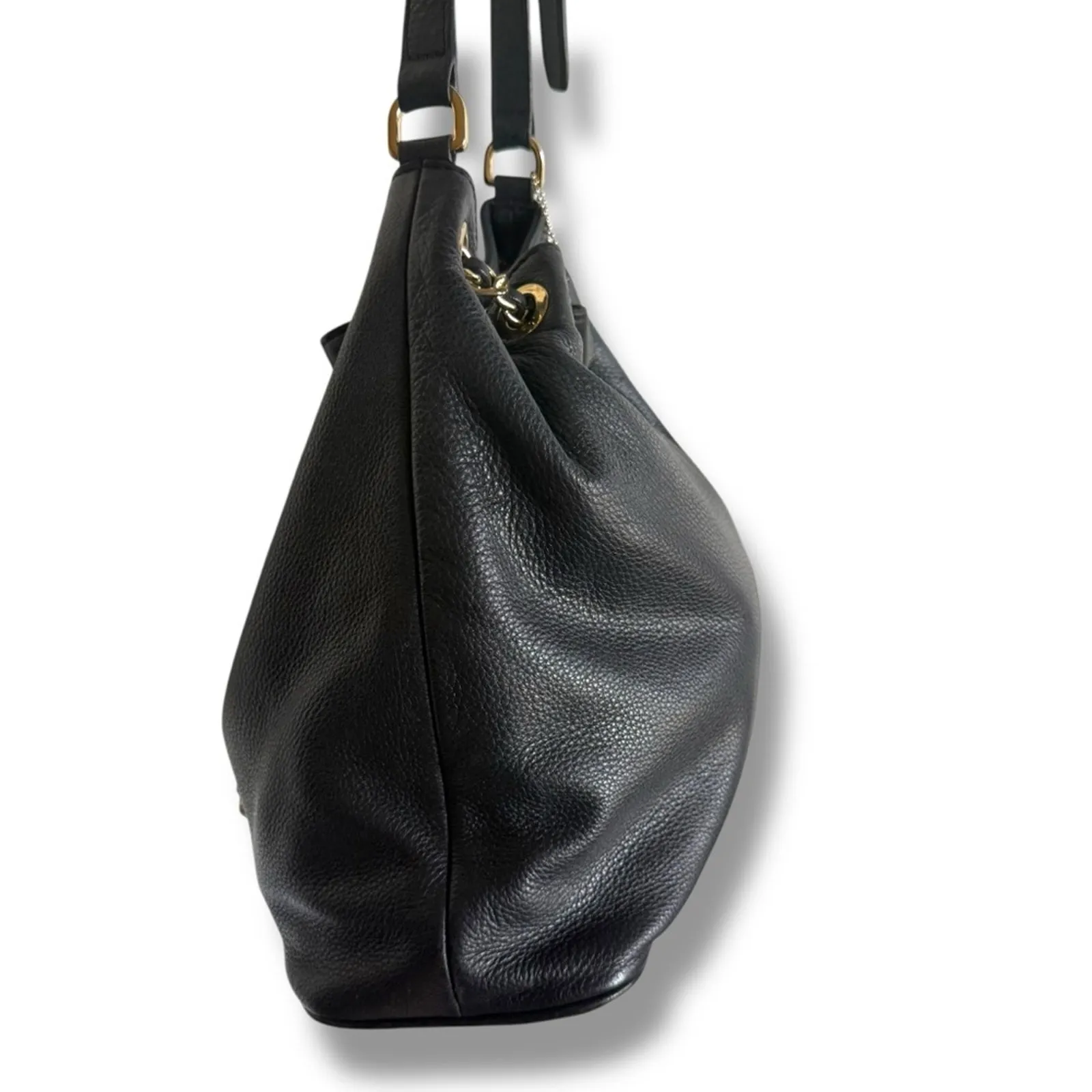 MICHAEL Michael Kors Black and Gold Shoulder Bag with Chain Detail Bucket - Image 6