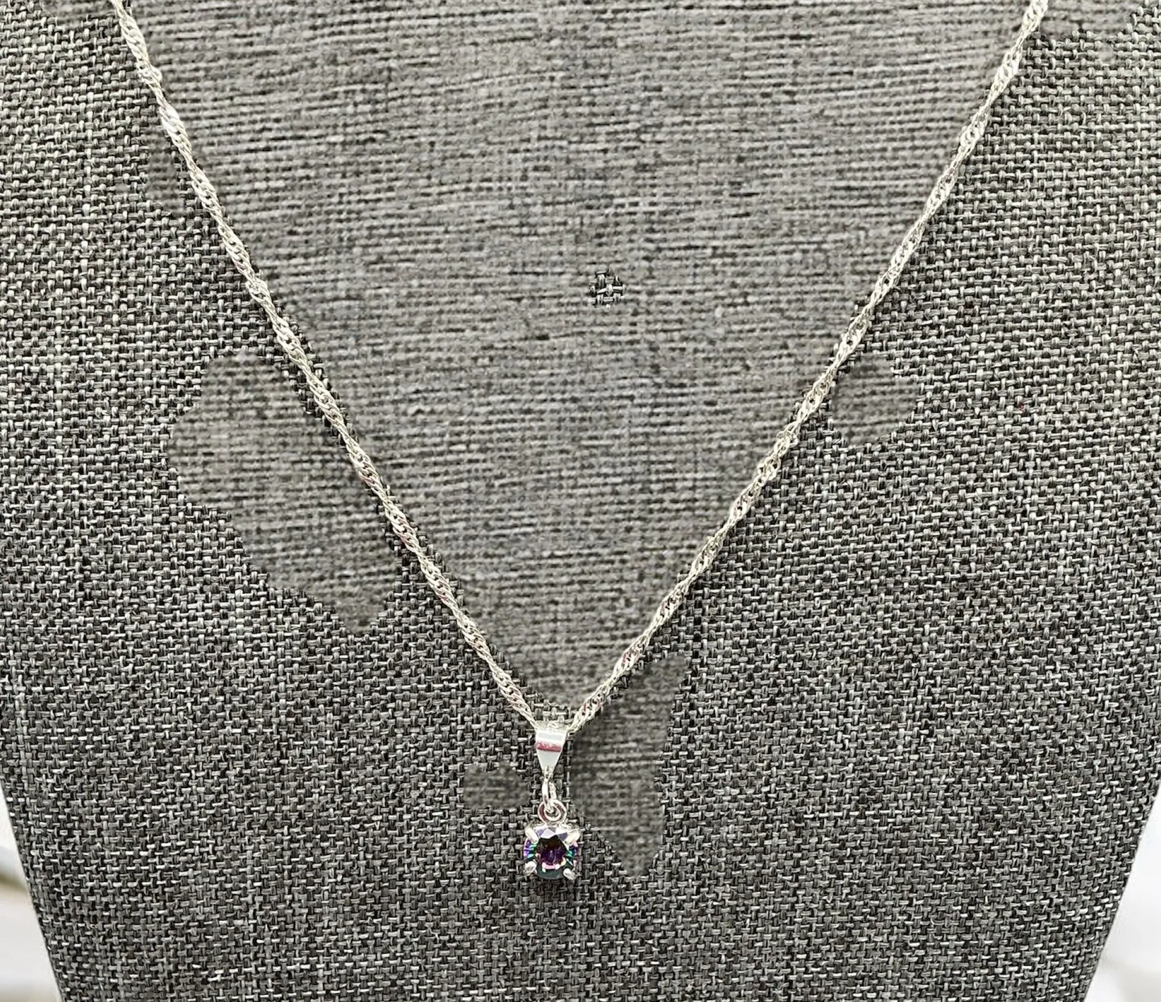 Very Pretty Multi-green Crystal Sterling 925 Signed Pendant/ Silver plated Chain - Image 1