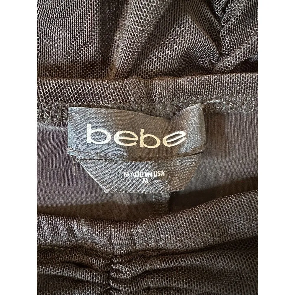 Bebe Ruched Partially Sheer Black Midi Skirt Size Medium - Image 3