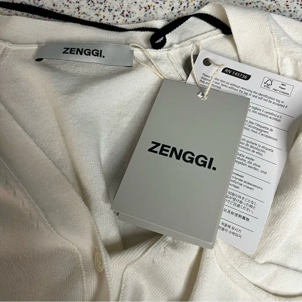 NWT Zenggi Amsterdam Organic Cotton Cardigan Sweater Plaster White Womens Size S - Image 4