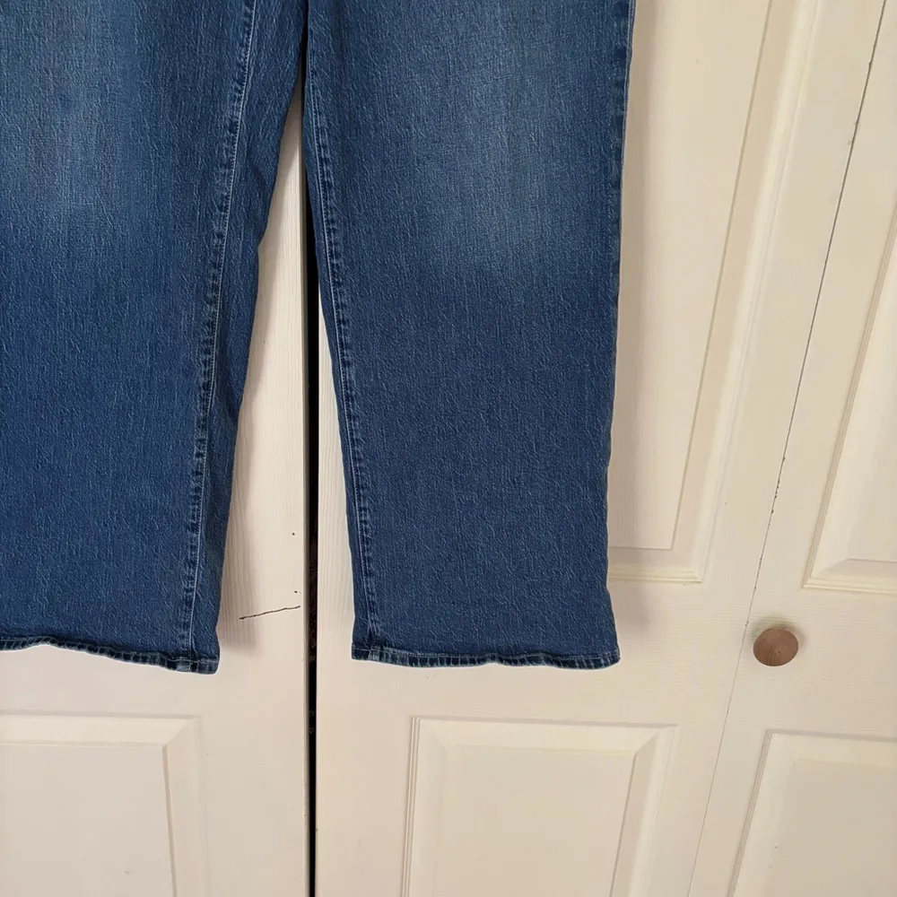 J. Crew Factory Wide Leg High Rise Full Length Patch Pocket Jeans | Size 32 Blue - Image 6