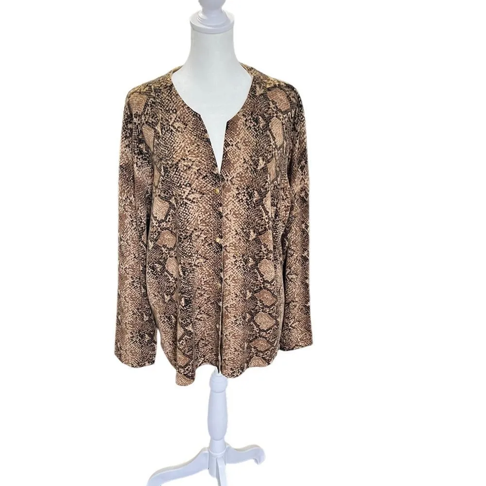 Eileen Fisher Snake Print Open Front Cardigan Sweater Brown Tan Size 4P - Image 2