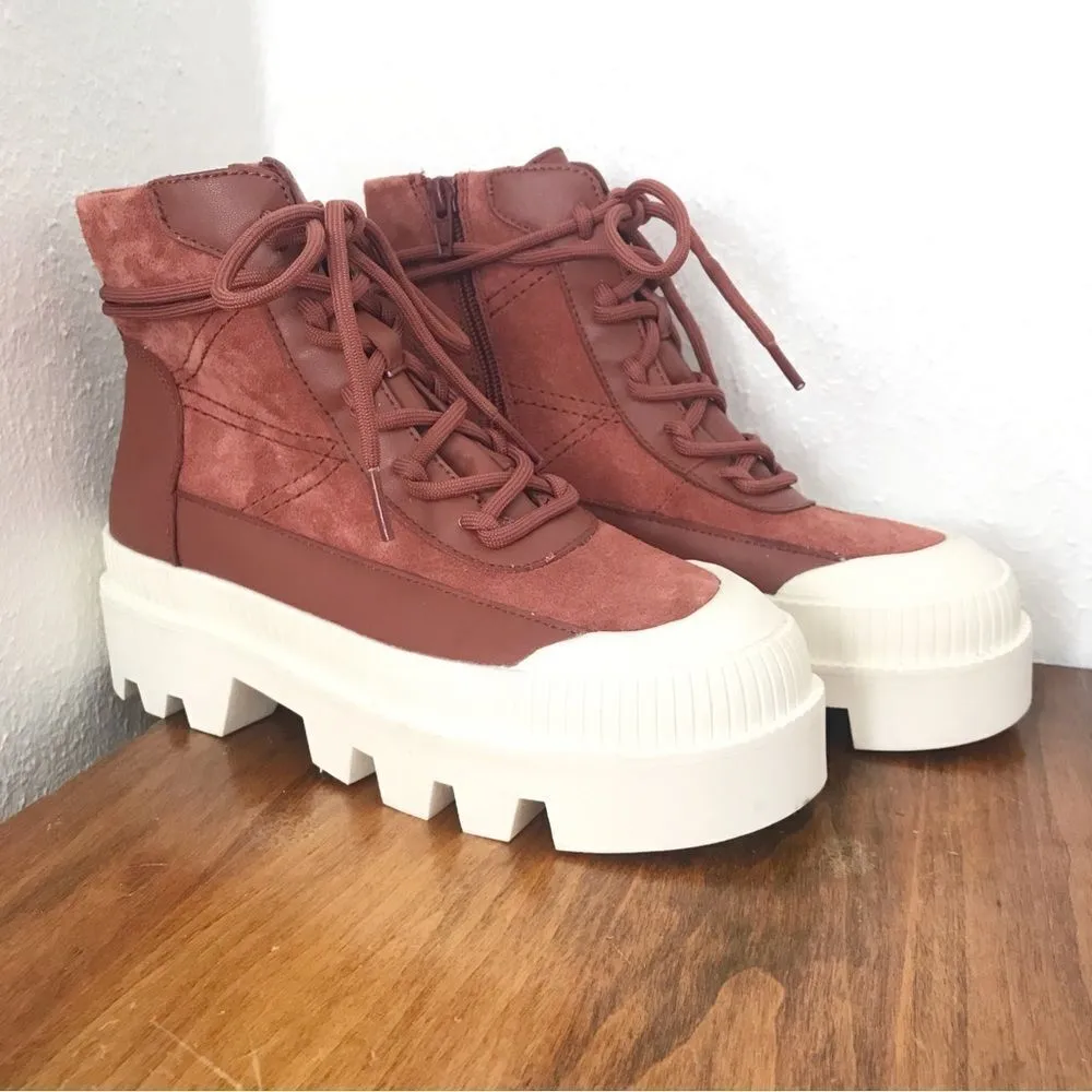 GIANNI BINI Rust Red Leather Lug Sole Platform Bootie Sneaker High Top‎ Size 6.5 - Image 2