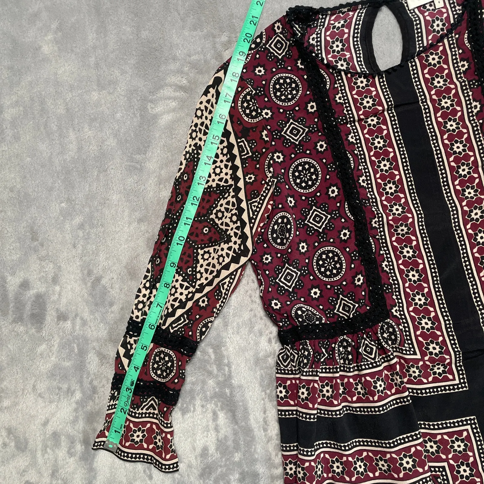 SEA New York Ezri Blouse Womens 4 Silk Blend Floral Boho Peplum Lattice Lace - Image 8