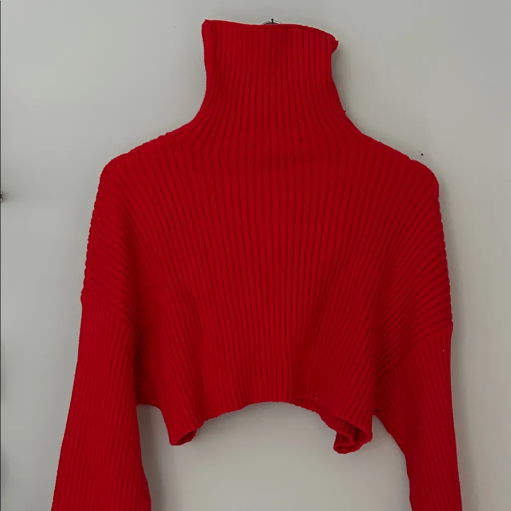 Red Cropped Turtleneck Sweater Size M - Image 2