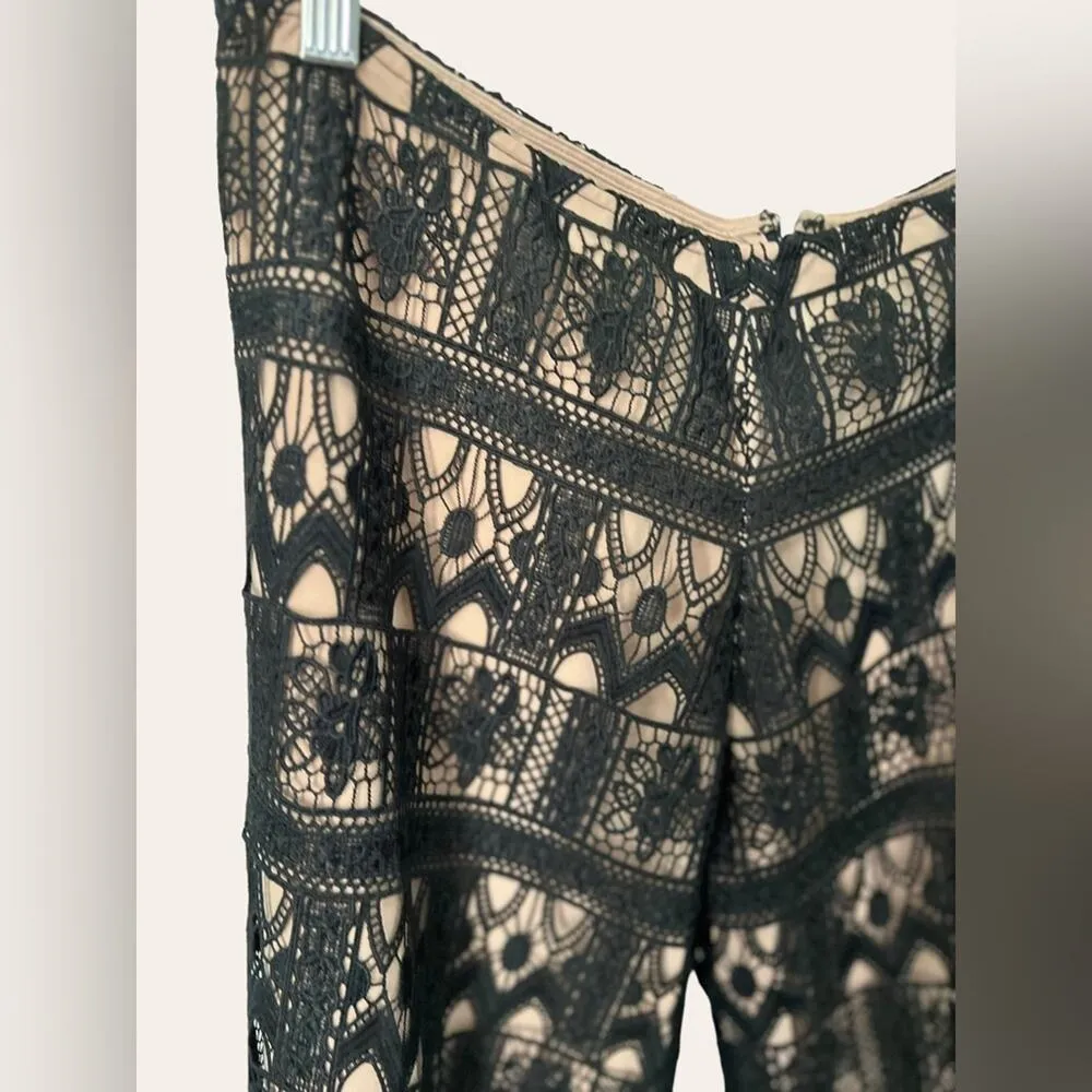 Alexis Black Nude Crochet Lace Wide Leg Palazzo Dress Pants Size M - Image 7