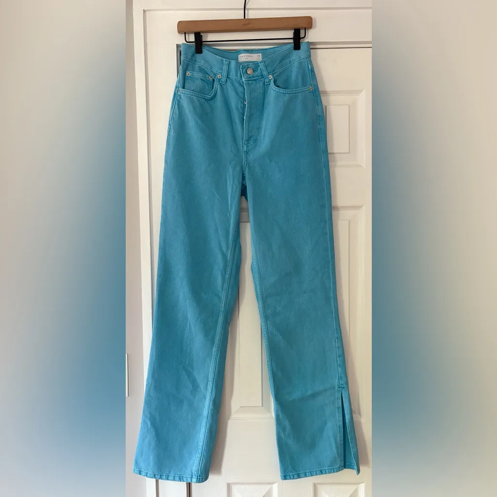Topshop Teal Kort Jeans Split Hem Size‎ 28 Length 33 EUC - Image 4