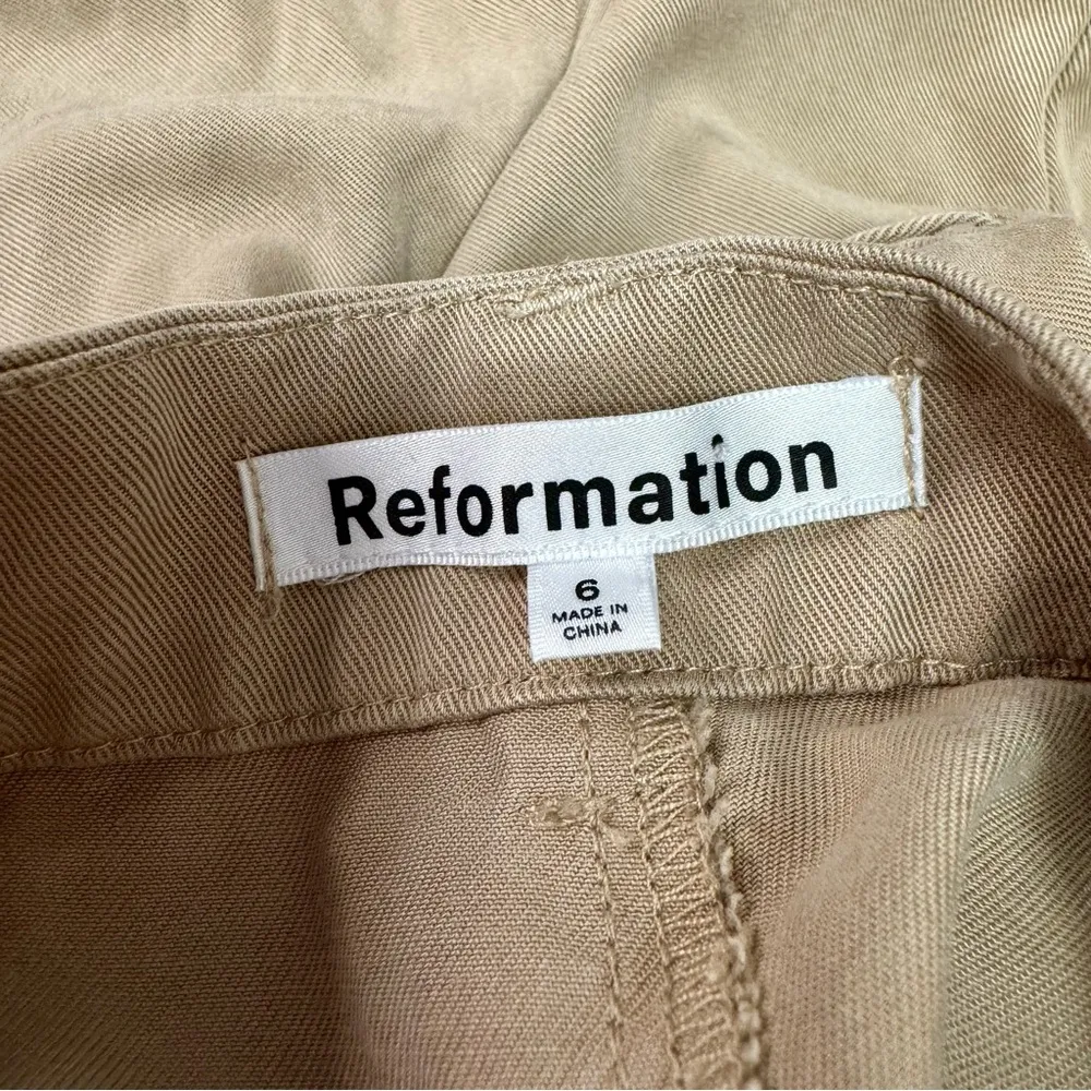 Reformation Mason Wide Leg Pants Trousers Tencel Lyocell Khaki Tan 6 Short - Image 6