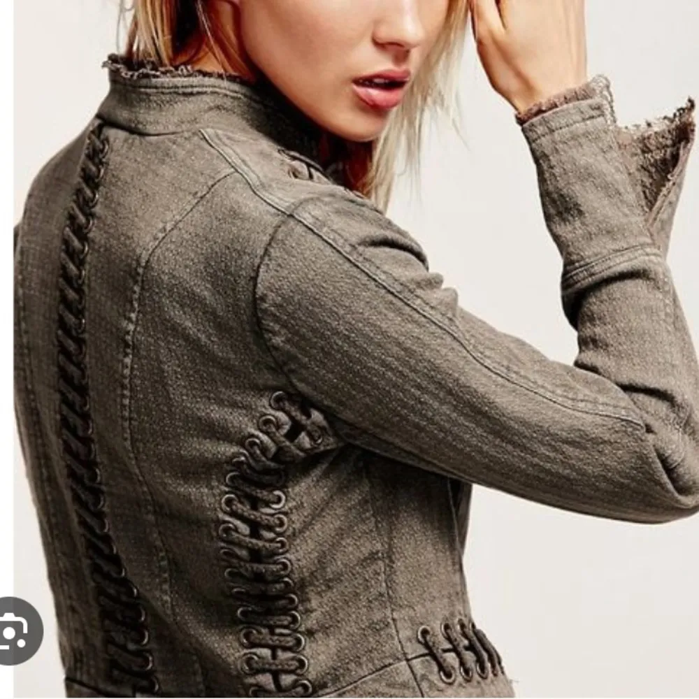 Free People Victorian Ruffle Lace Up Military Jacket Size XS - Image 6