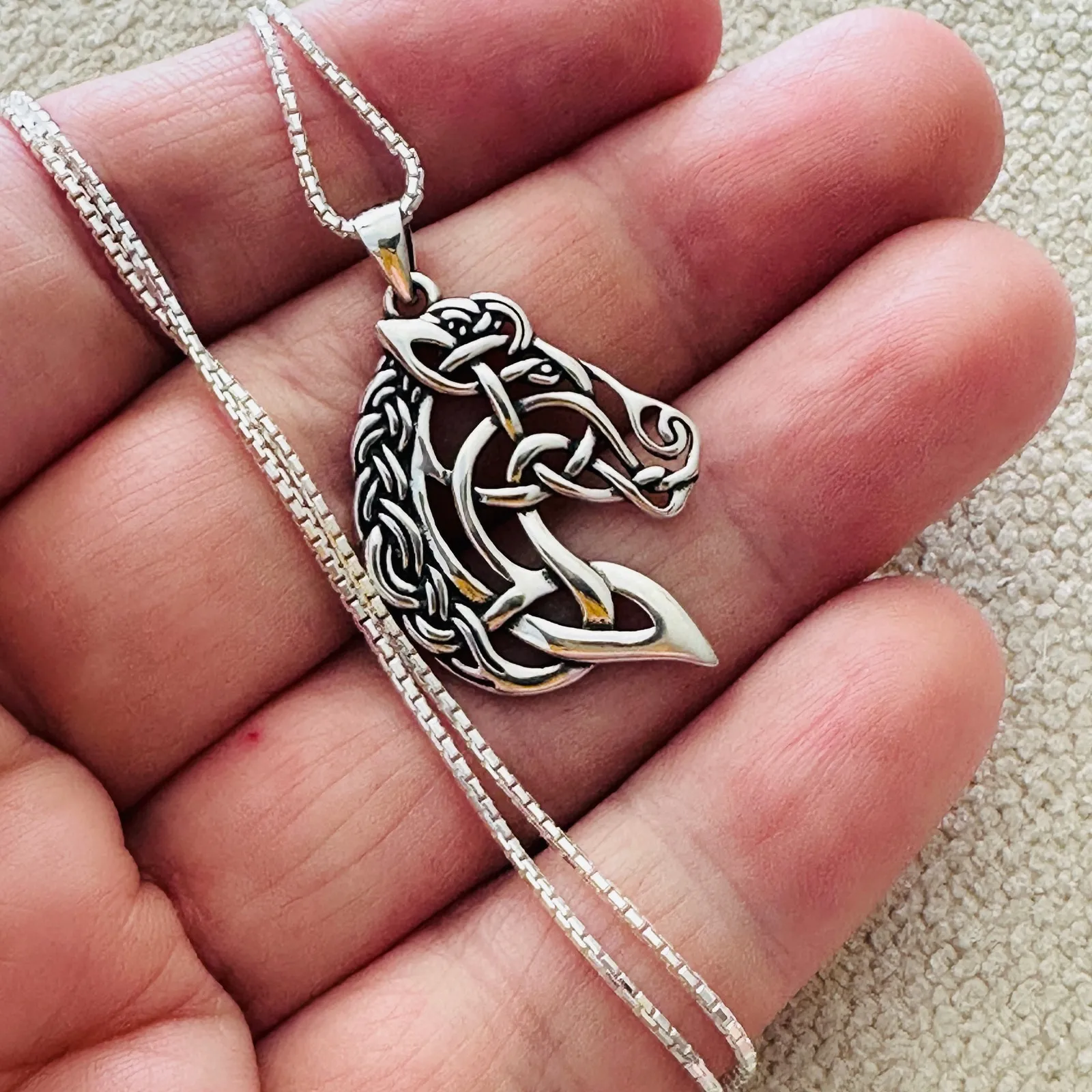 Sterling Silver Celtic Horse Pendant Necklace - Image 2