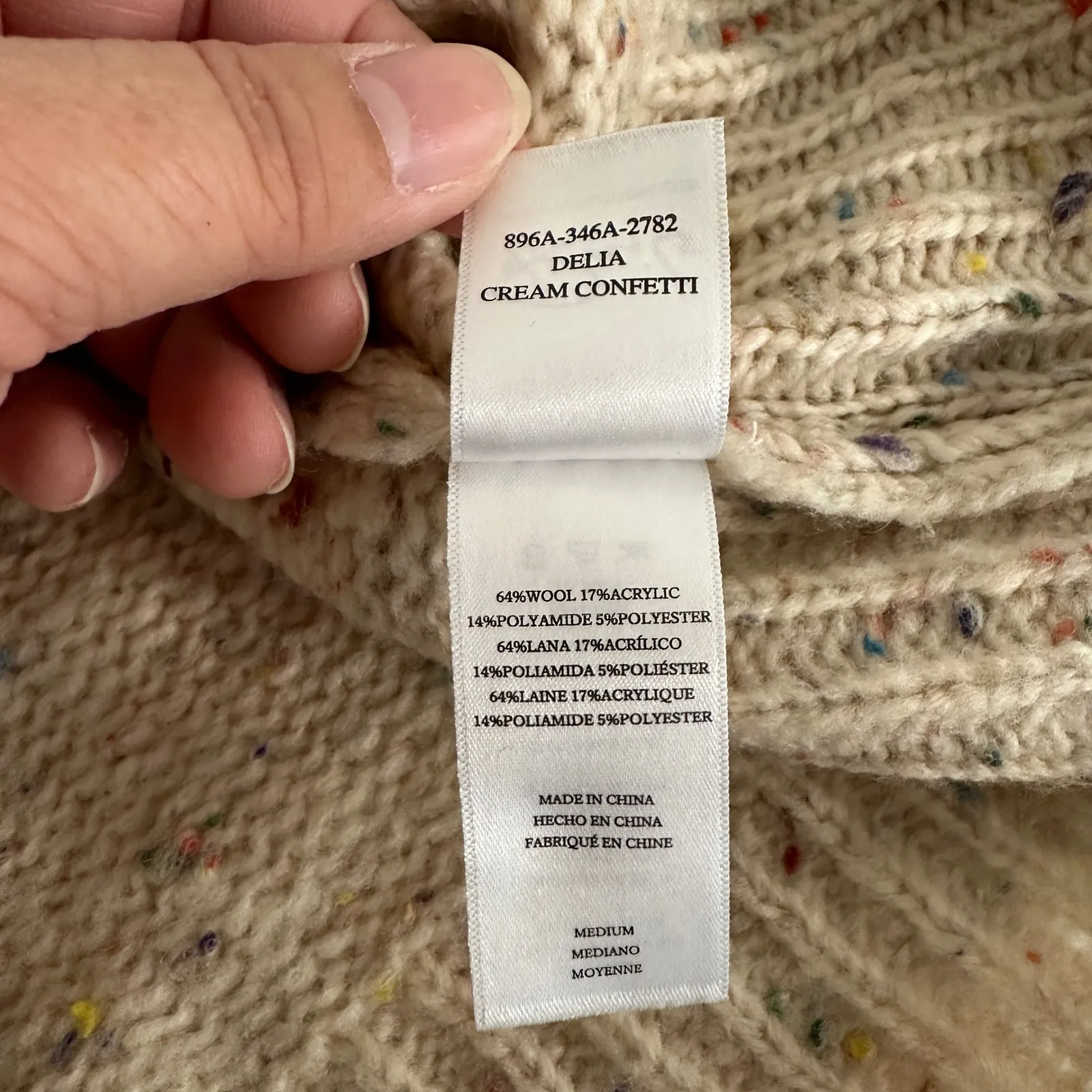 Rails‎ Delia Cream Confetti Knit Sweater Crew Neck Wool Blend Womens Medium - Image 6