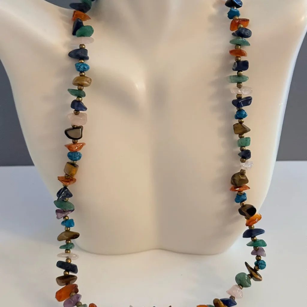 Southwestern Y2K Natural Gemstone Necklace Turquoise Amethyst Tiger Eye and More Blue - Image 6
