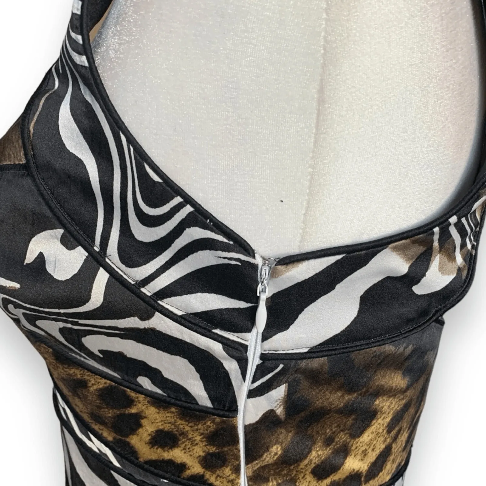 Vintage Y2K Cache Silk Animal Print Bustier Tank Top Zebra Leopard Clubwear XS - Image 4