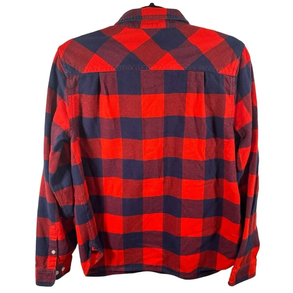 J.Crew Mens Flannel Shirt Red‎ Blue Plaid Long Sleeve Button Up Size S - Image 2