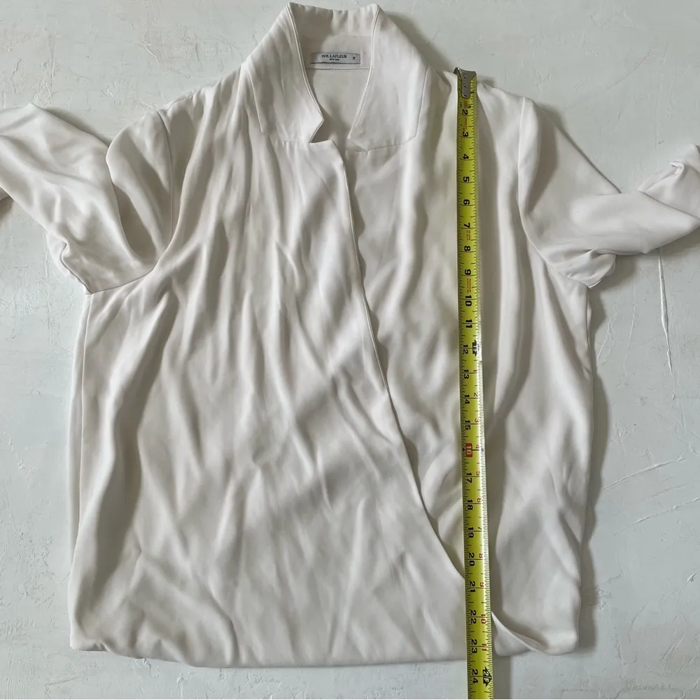 MM LaFleur Top Womens White Drapped Long Sleeve Blouse Size M - Image 5