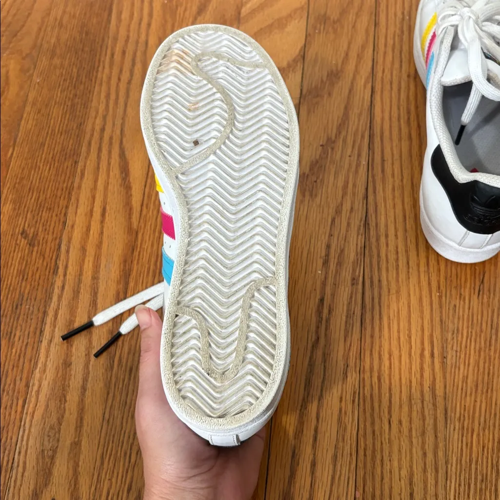 Adidas Superstar "J" Colorful Stripes Cloud White Sneaker Men's size 5 Women 6.5 - Image 12