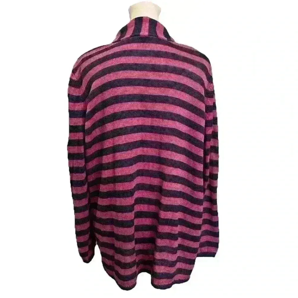 TALBOTS Pink & Blue Stripe Linen Knit Long Sleeve Open Cardigan Sweater Size 1Xp - Image 3