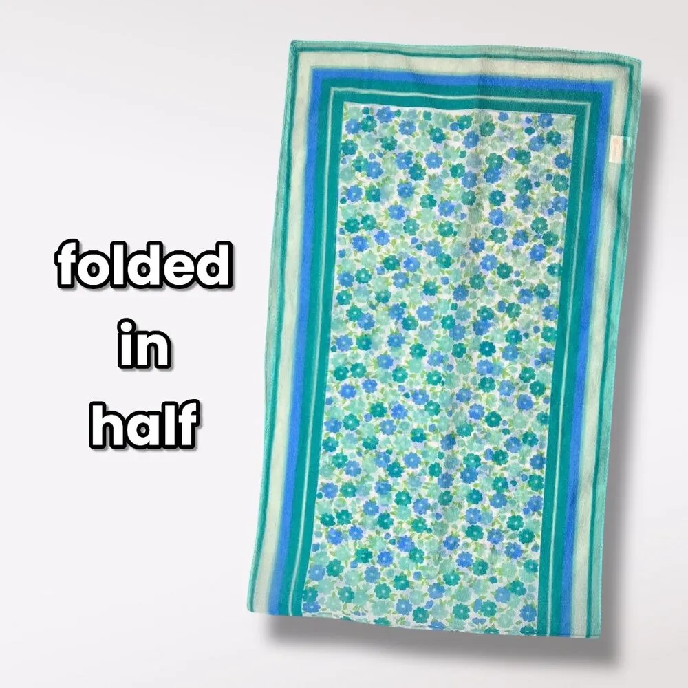 Vintage 1960s Glentex Floral Sheer Nylon Scarf Teal Aqua Blue - Image 9
