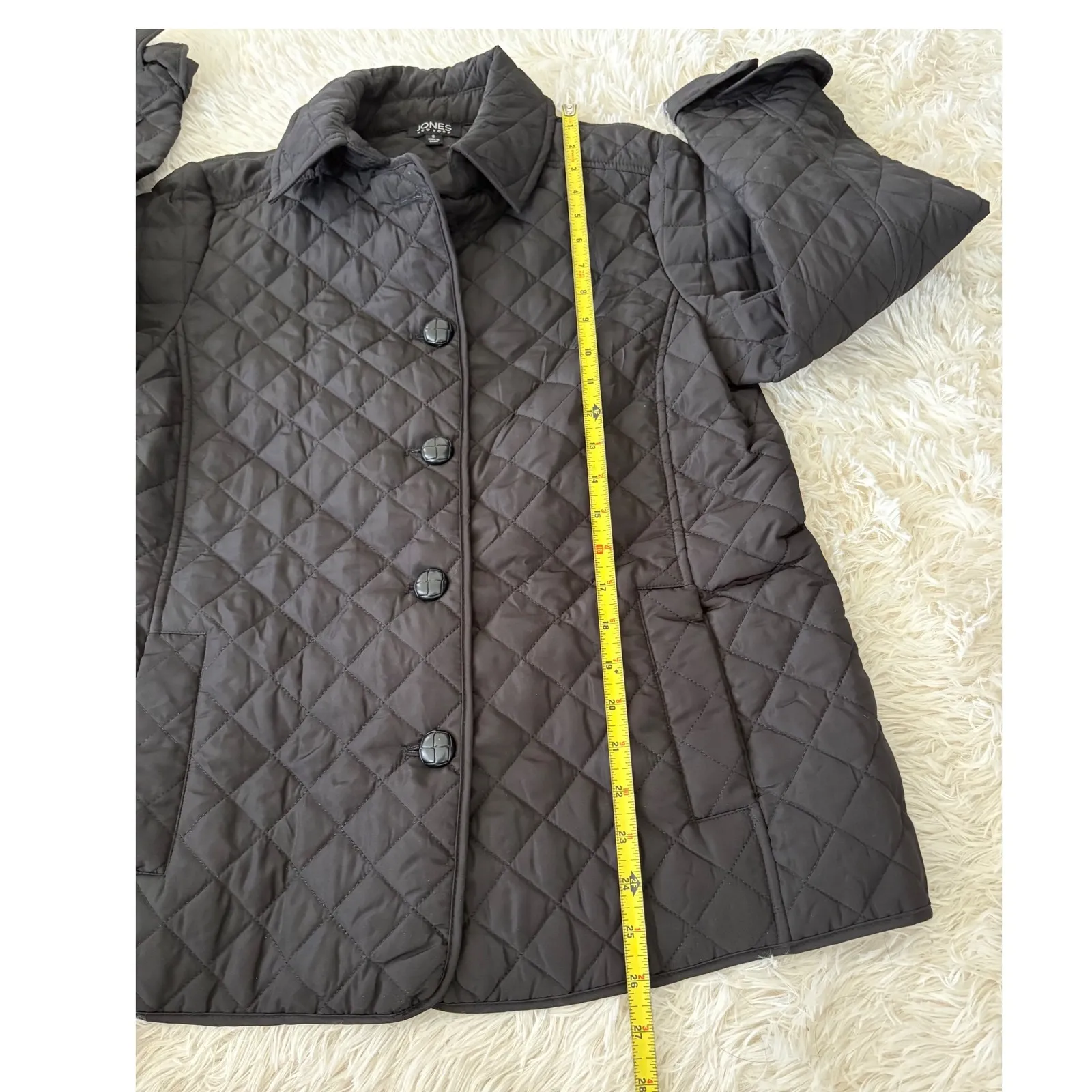 Jones New York‎ Black Quilted Jacket Coat Collared Button Up Padded Classic - Image 6