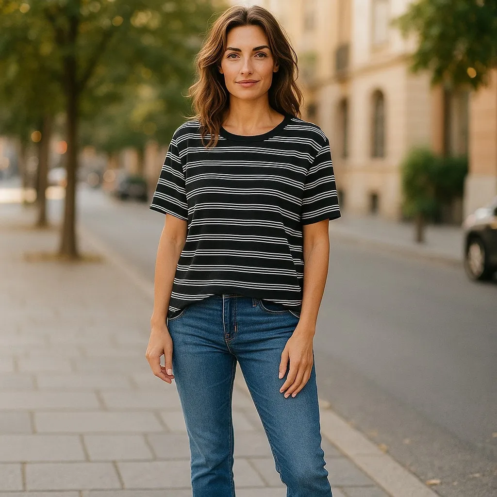 LuLaRoe Womens‎ Top Size XXS Black White Striped Irma Tunic Shirt - Image 2