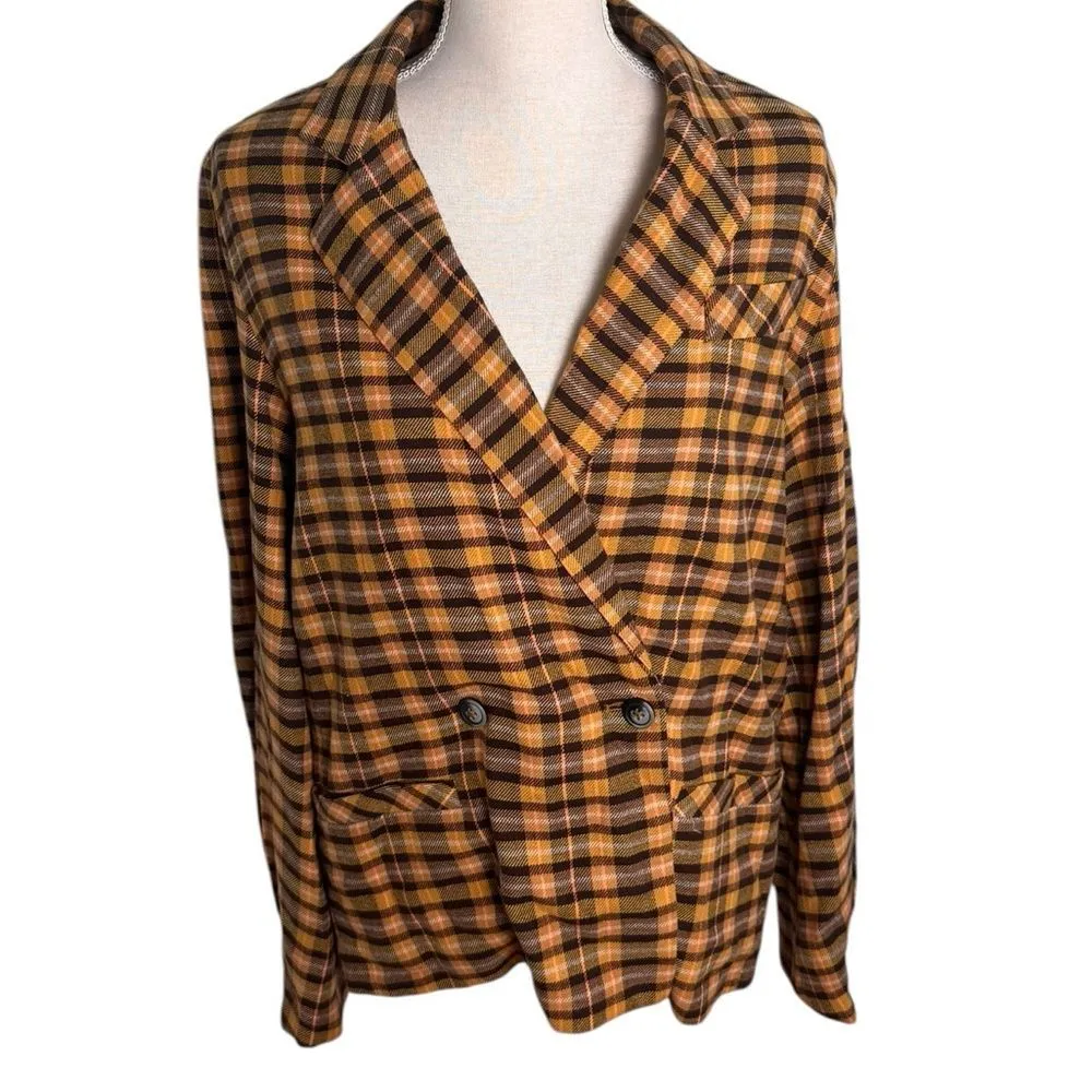 We the Free People Luminary Plaid Jacket Blazer Mustard Double Breasted XS - Image 2
