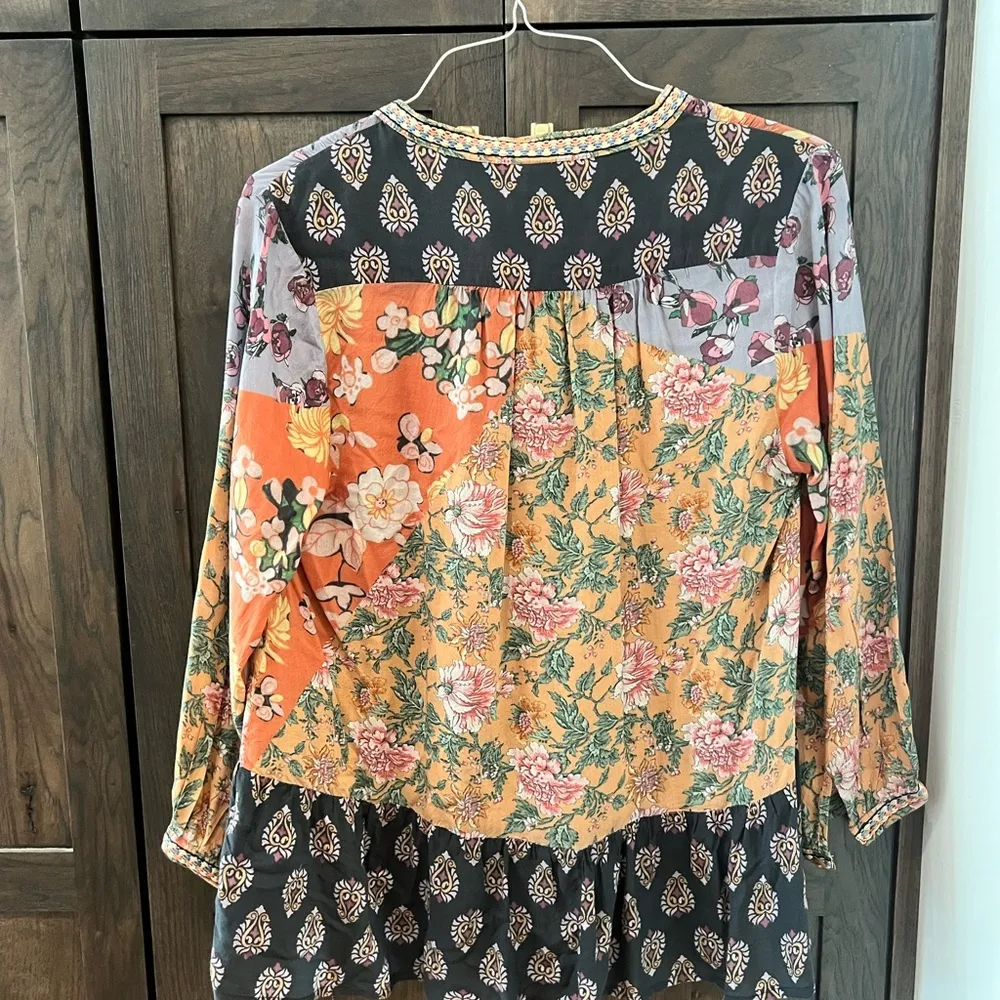 Fashion Bug Orange Graphic Blouse with Mandarin Collar - Image 3