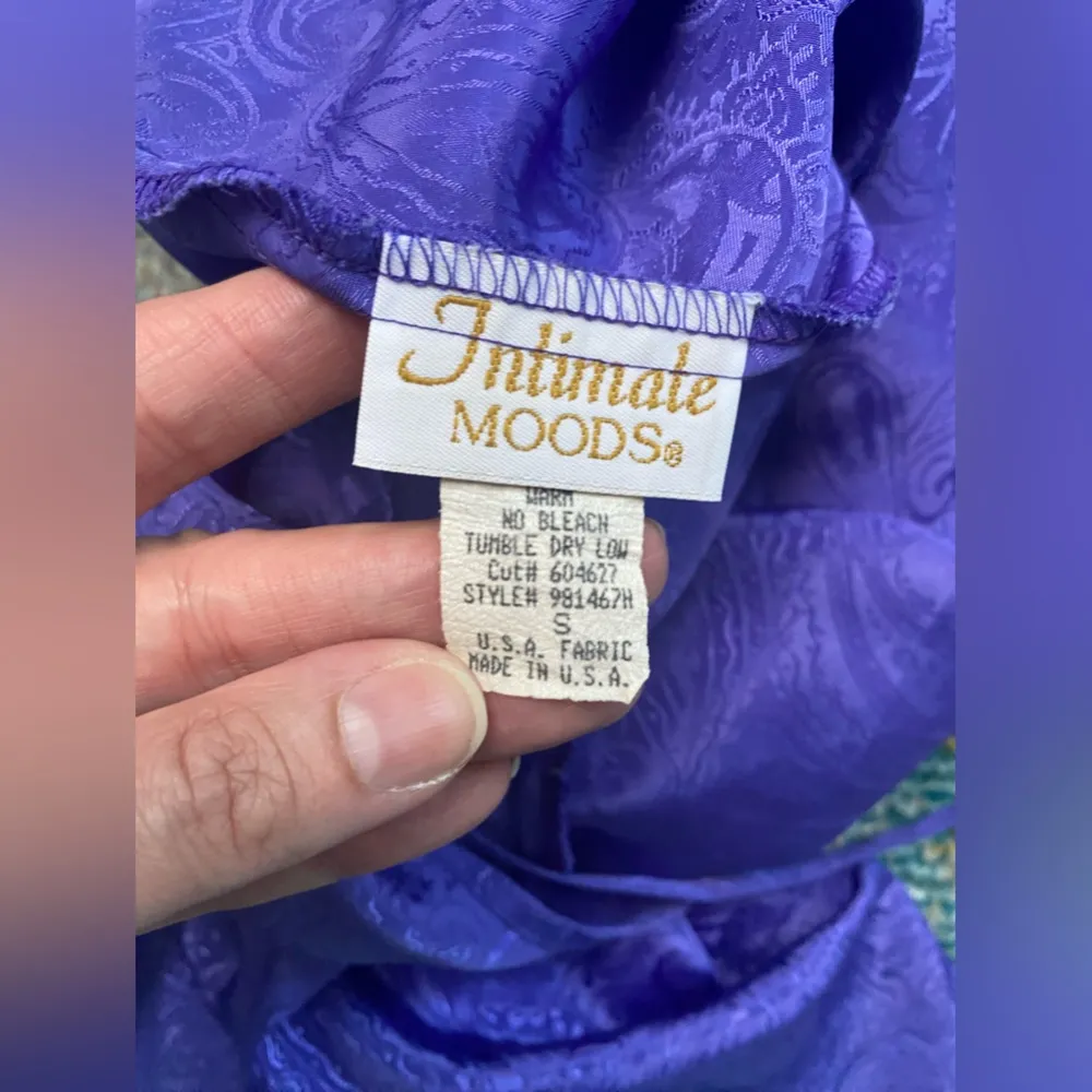 Vintage 90s Intimate Moods purple paisley bow short nightgown slip, size small - Image 6