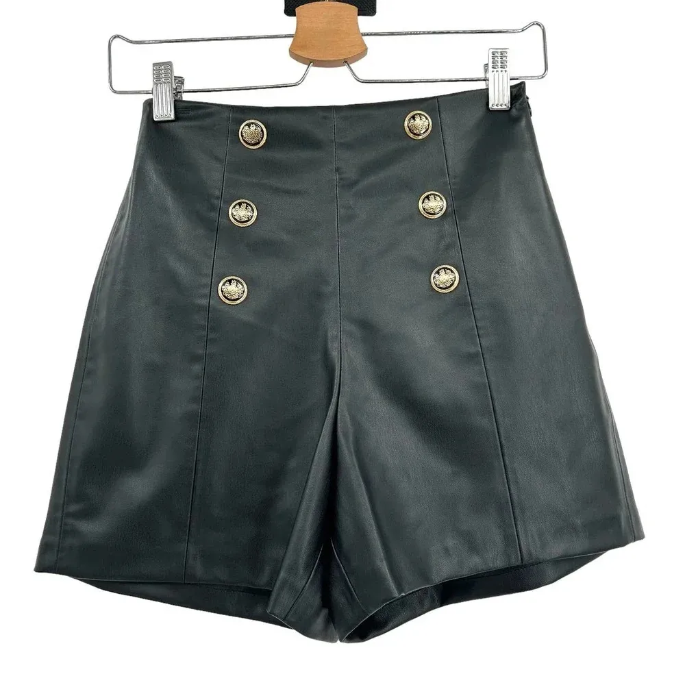 Zara Black Vegan Leather High-Waist Sailor‎ Shorts Size XS - Image 2