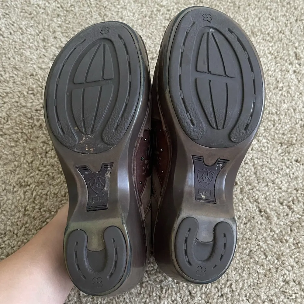 Ariat Tambour Nubuck Suede Leather Brown Gold Laser Cut Clogs - 7.5 - Image 8