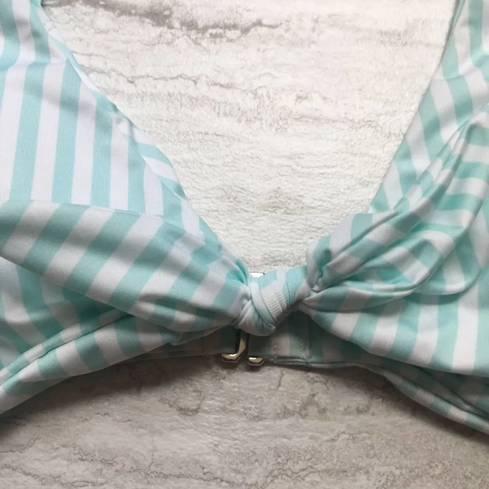 Free Press Trixie Striped Knotted Halter Bikini Swim Top Medium New Green White - Image 4