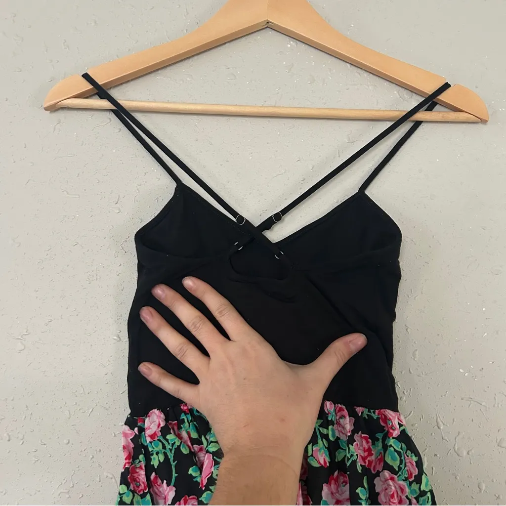 PINK Victoria's Secret Black Floral Mini Dress Stretch Casual Comfy Spring XS - Image 2