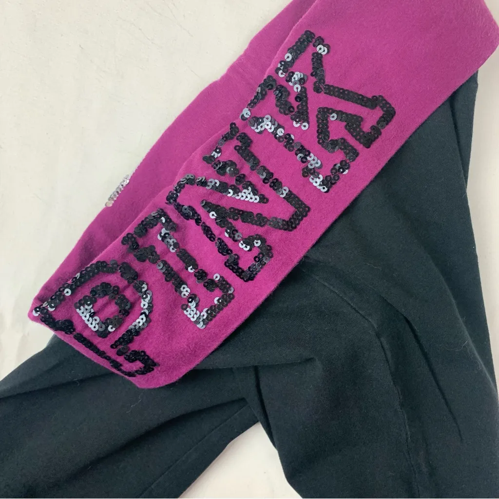 Victoria's Secret Pink Yoga pants size XS sequin y2k flare leggings black purple - Image 3