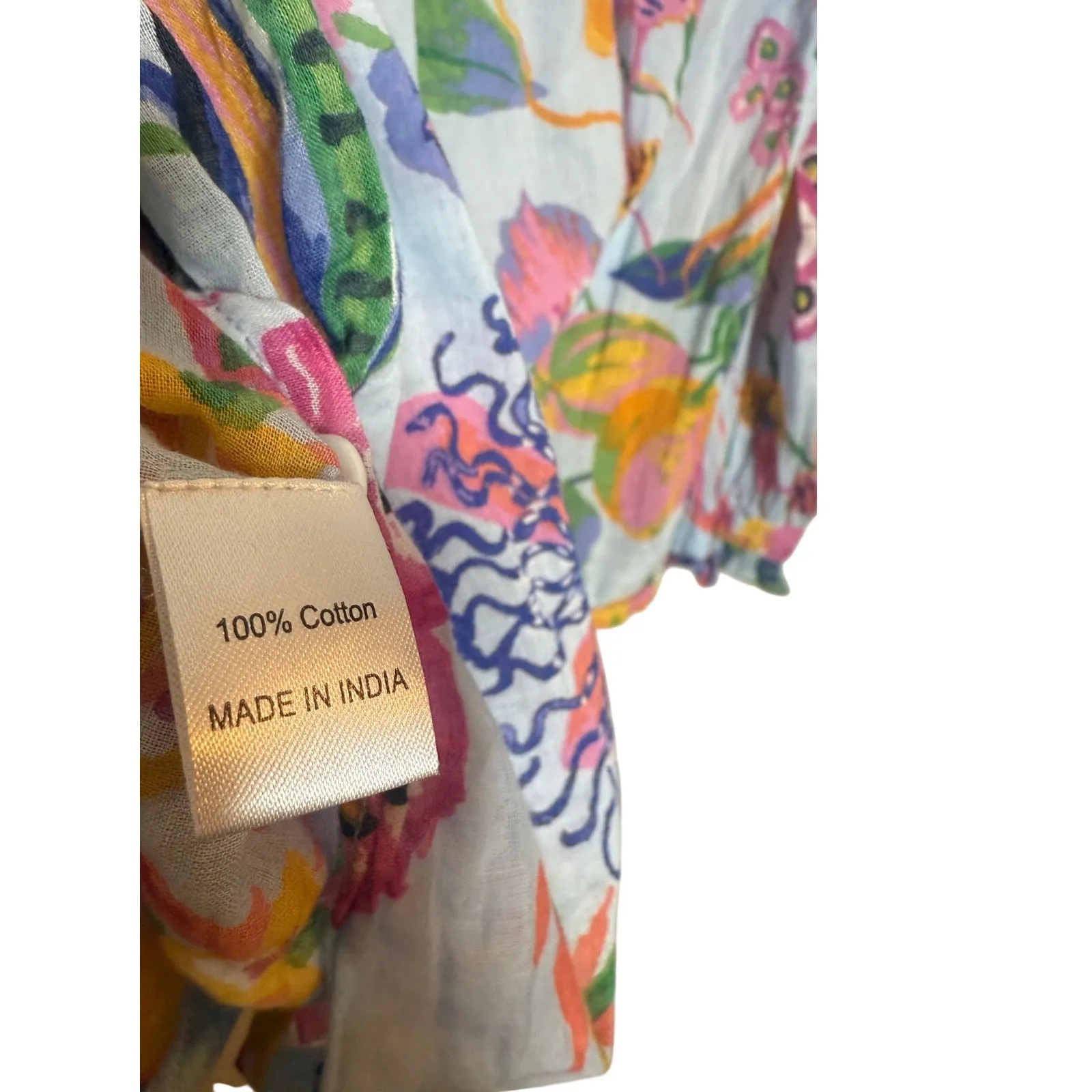 Banjanan Chrissie Floral Bird Long Sleeve Top Women’s Size S Blue - Image 8