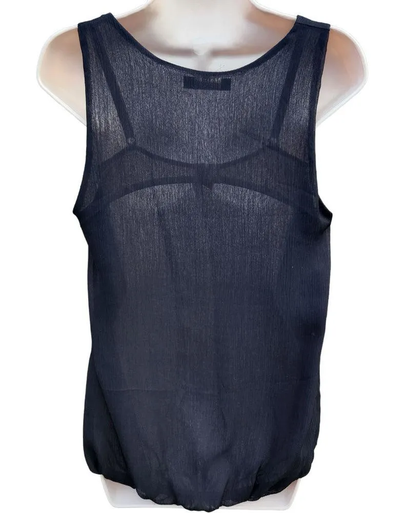 PERIDOT Women’s Medium Black Tank Top White Flower Appliqué Cinced Waist - Image 7