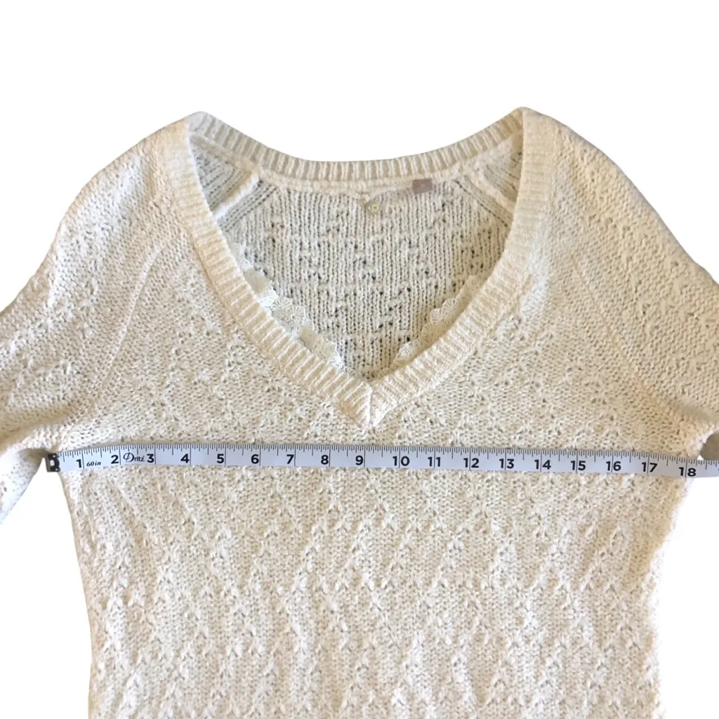 C Anthropologie Knitted & Knotted Cream Lace Bottom Hem Women’s Sweater XS - Image 13