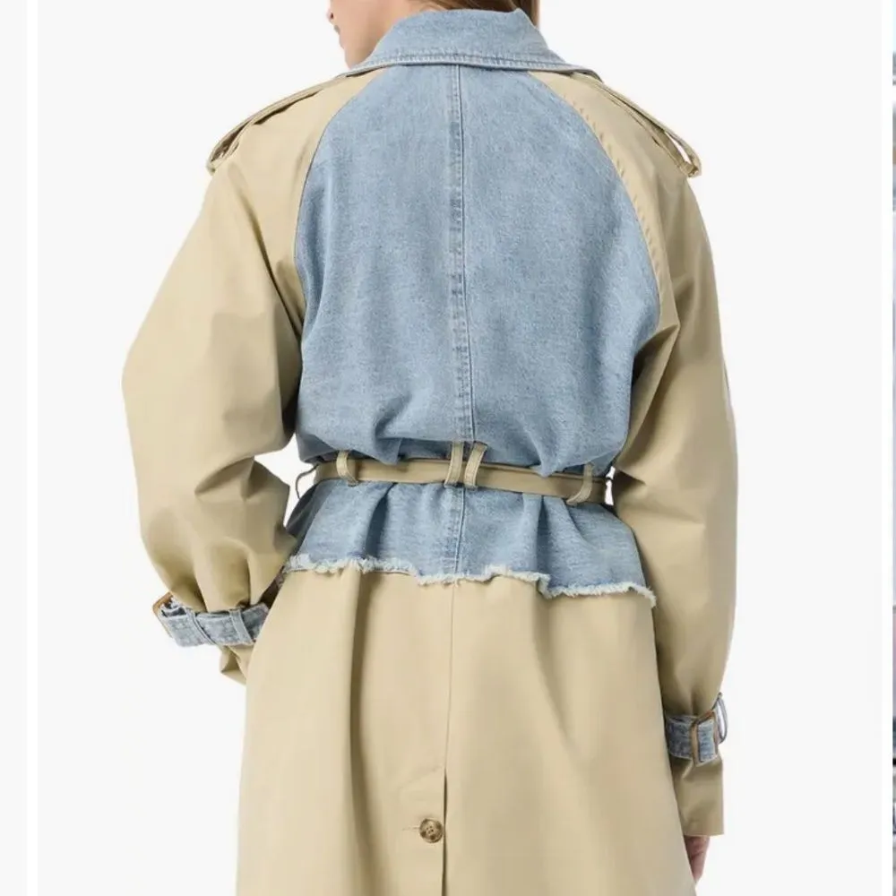 DO by Dee Ocleppo Two Tone Blue & Beige Trench Coat(Size Medium) - Image 3