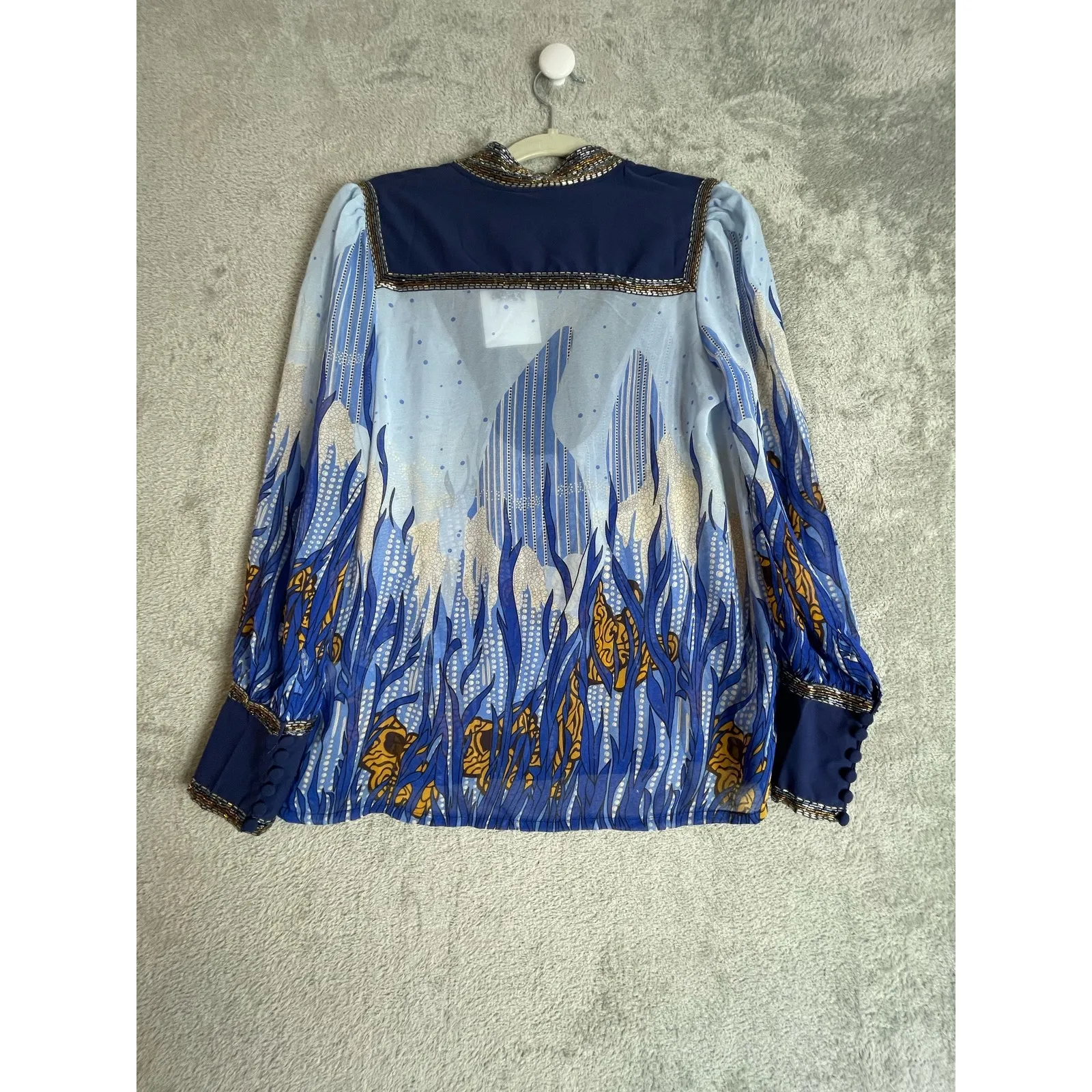 Maison de Cafune Blouse Small Blue Sea Beaded Regency Office Luxury Boho NWT - Image 3