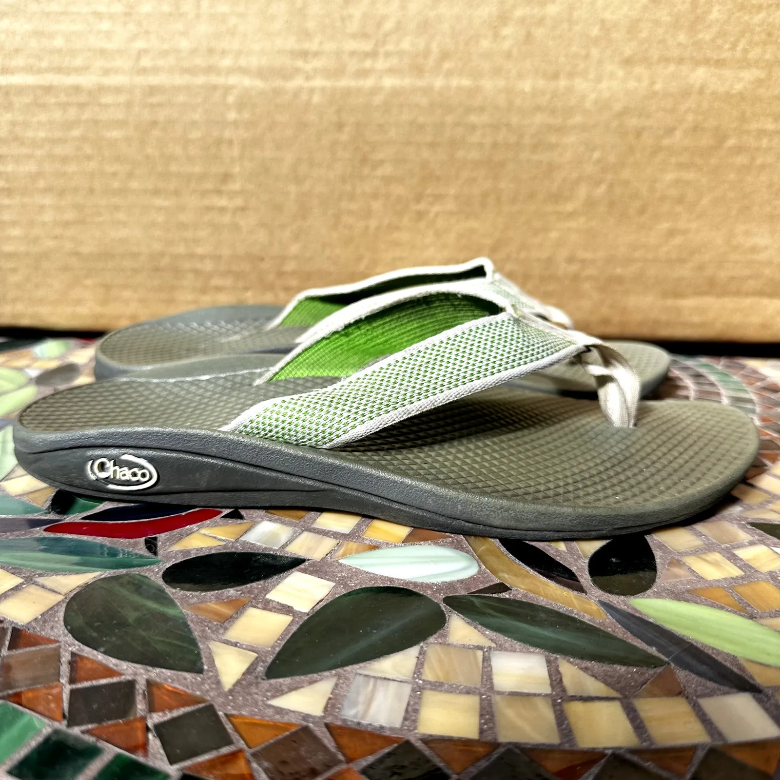 Chaco Classic Flip Flop Thong Luvseat EcoTread Slides Slip On Green Black 7 - Image 2