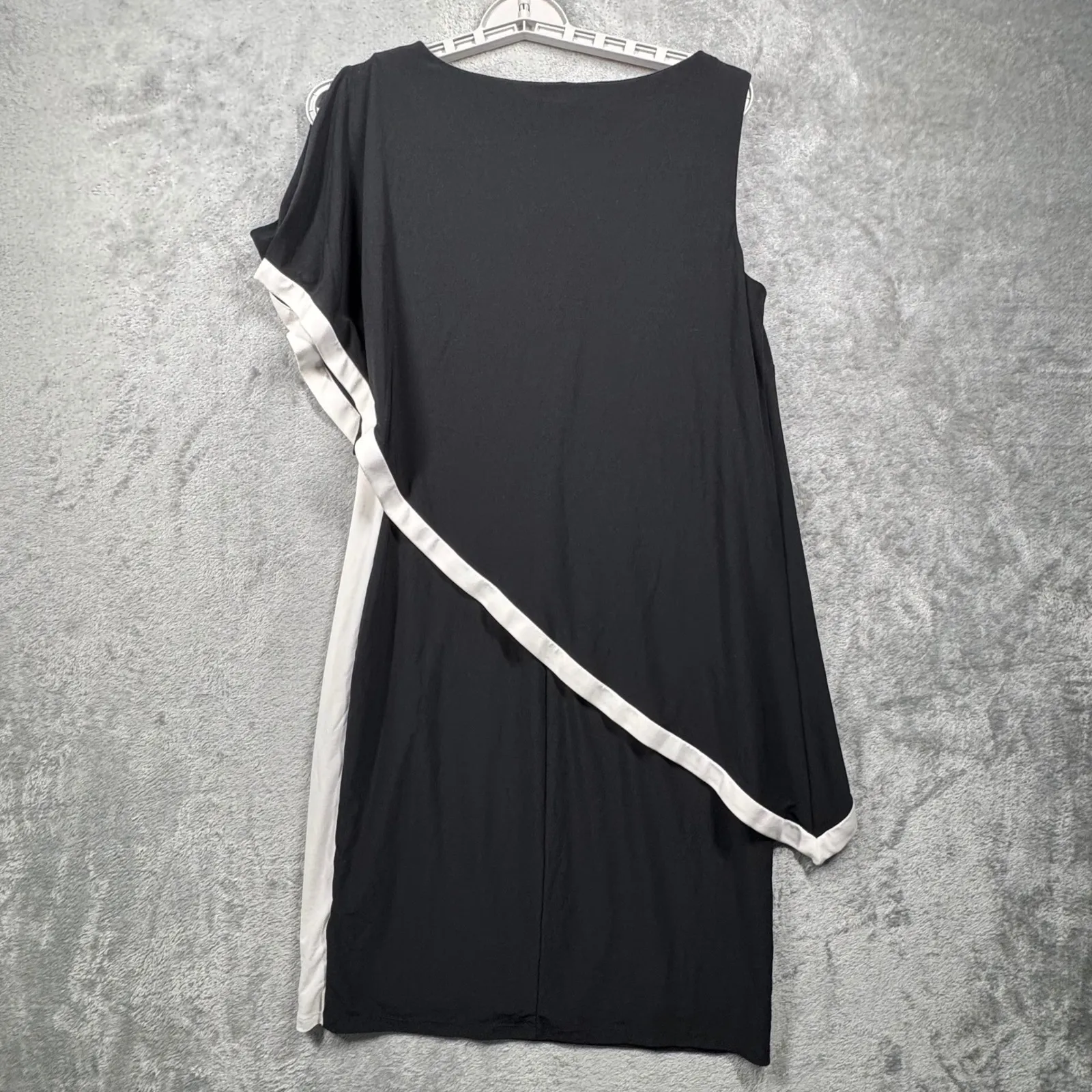 Lauren Ralph Lauren Sheath Dress Black White Asymmetric One Shoulder 10 Event - Image 3