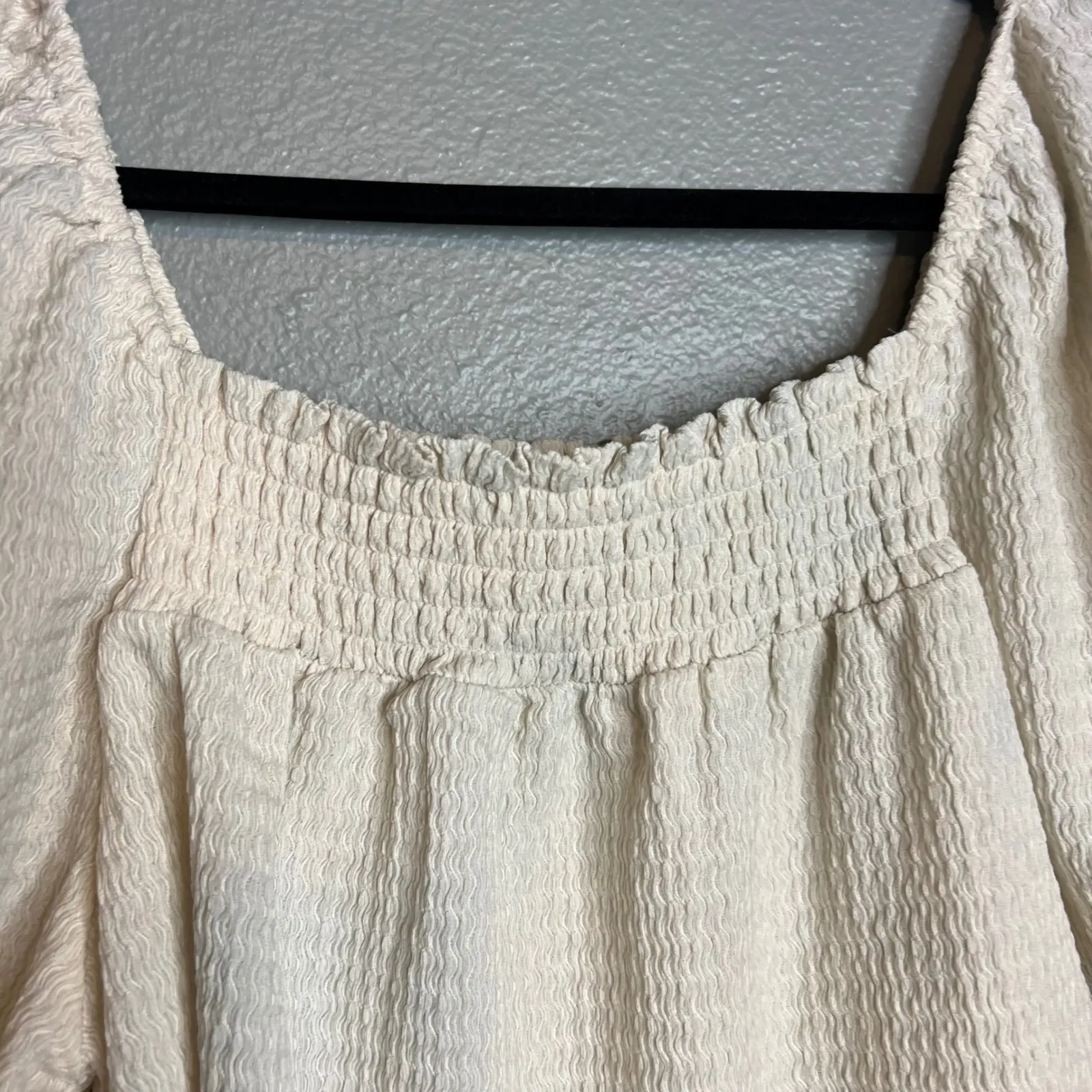 Sanctuary Peasant Top Size L Smocked Square Neck Puff‎ Sleeve Cream Boho - Image 5