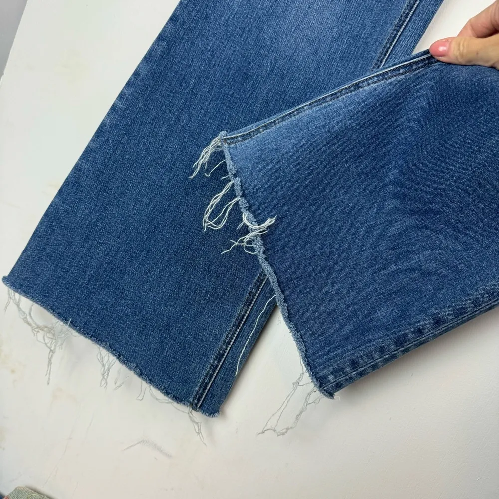 J. Crew Ashbury Flare Sz 29 High Rise Medium Wash Stretch Raw Hem - Image 8