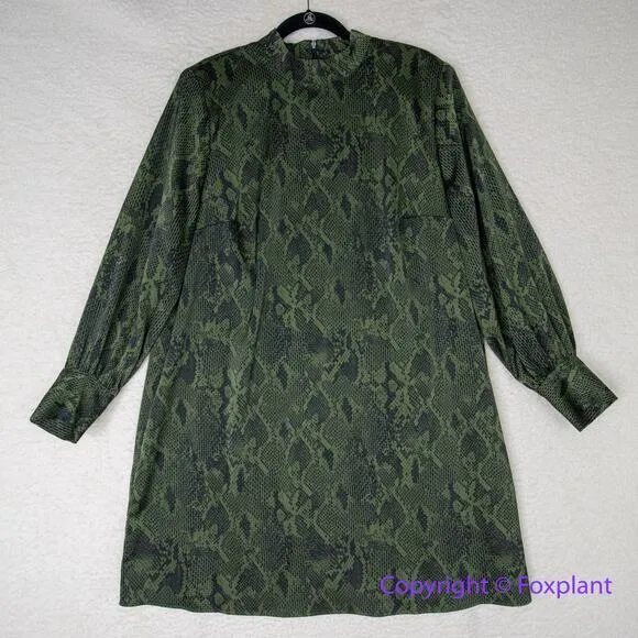 New! Eloquii green snake skin high neck belted silky dress, size 26‎ - Image 2