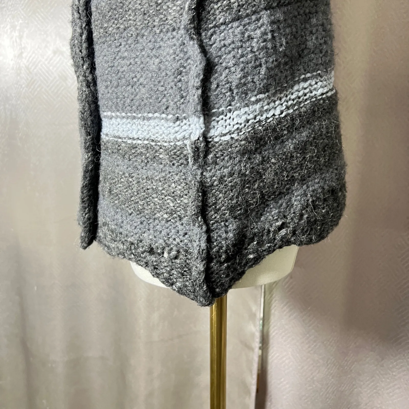 Free People Striped Knit Cardigan Button Up Sweater Gray Blue Oversized Medium - Image 13