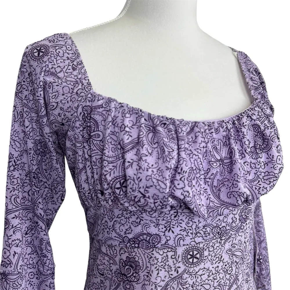 Trixxi Y2K  Mesh Flare Sleeve Top Large Paisley Tie-Back Fairy Grunge Purple - Image 2