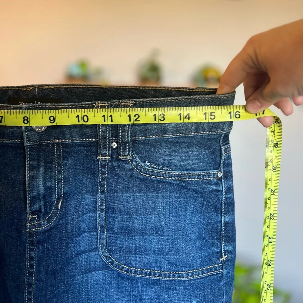 White House Black Market Jean Skirt with Embellished and Braided Pockets - Image 4
