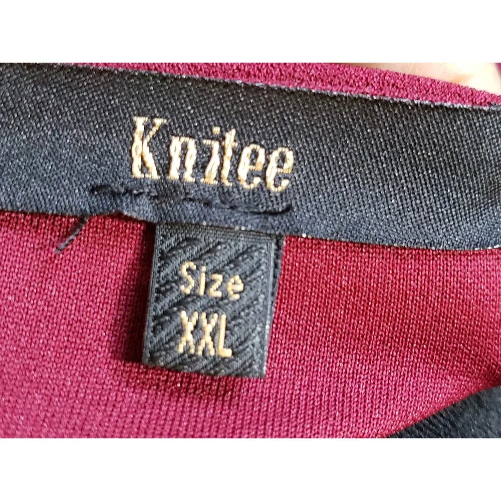 Knitee Wrap Dress Womens 2XL Maroon Lined Stretch Ruffle Trim Back Zip V Neck Red Size XXL - Image 3