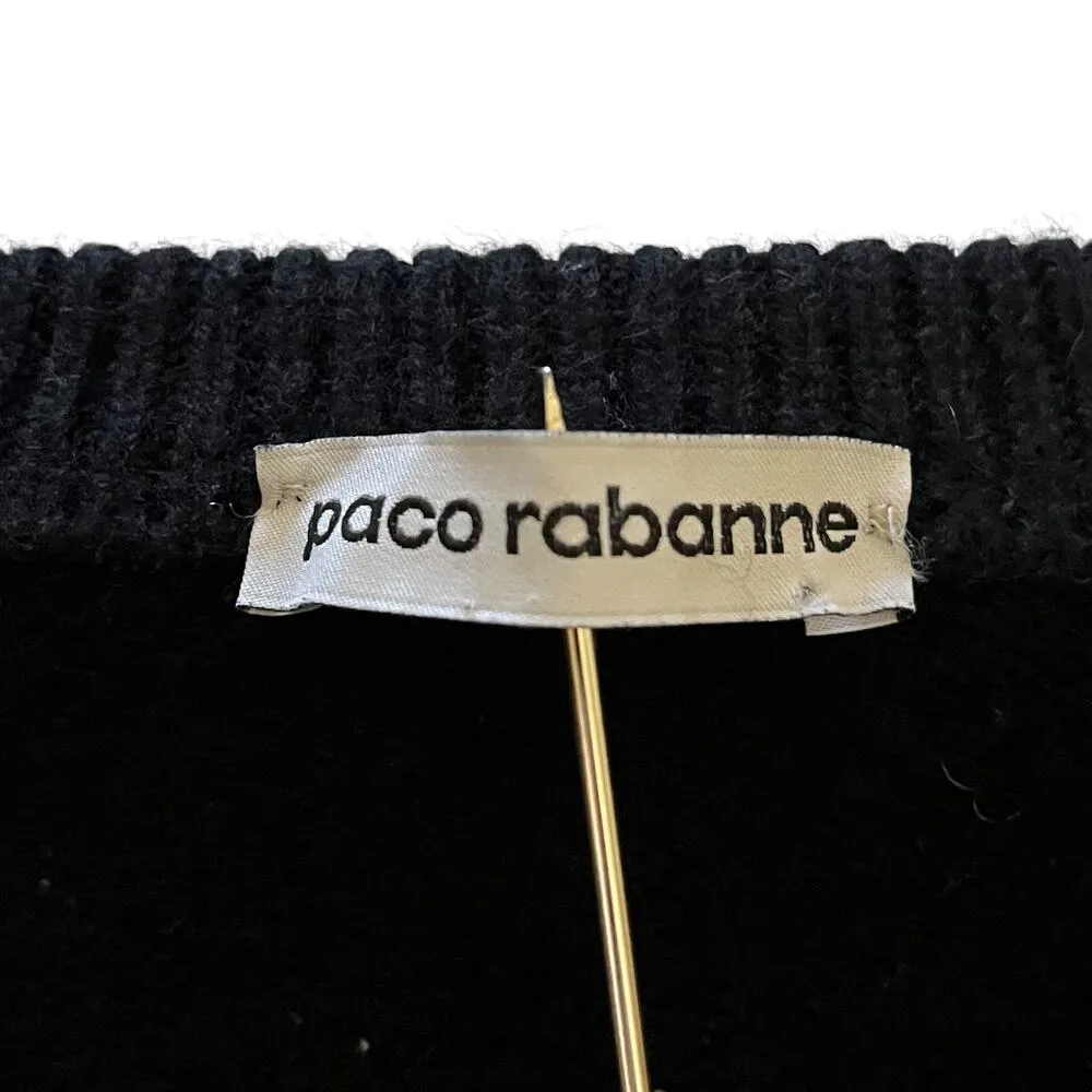 Black Merino Wool Cashmere Studded Cuff Pullover Sweater - Image 3