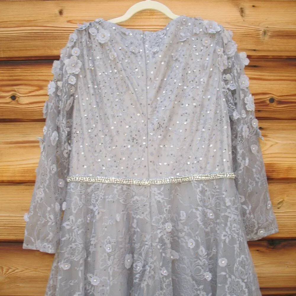 MAC DUGGAL 67387 Gray Floral Embellished Lace A-Line Cocktail Dress - Image 13